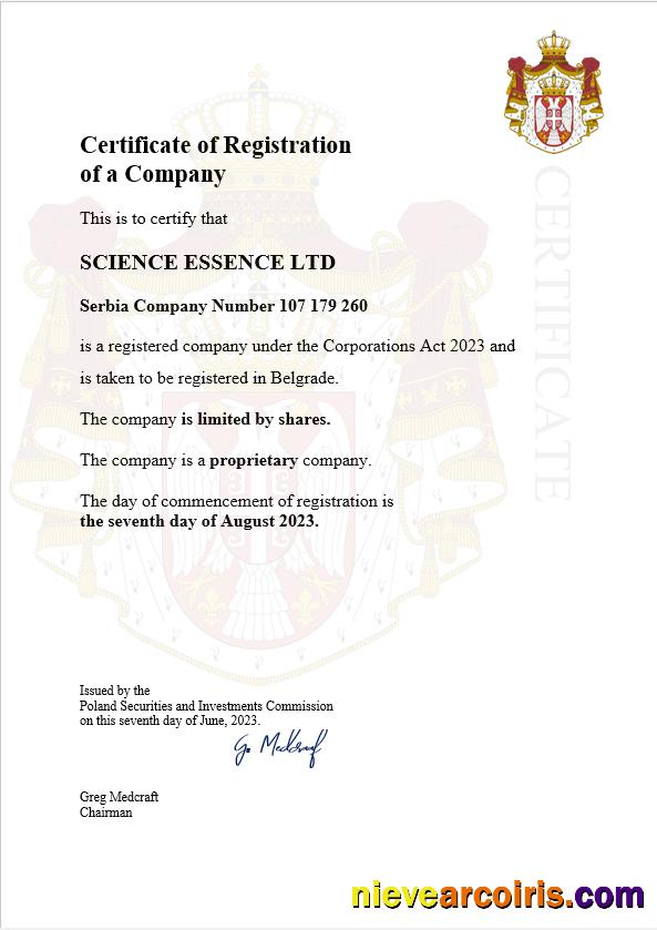 Serbia business registration certificate